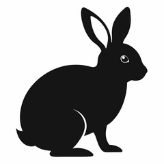 black and white silhouette  rabbit with white background