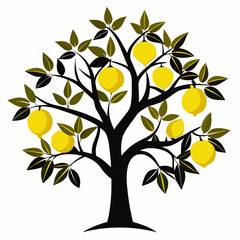  Lemon tree with fruit silhouette with white background