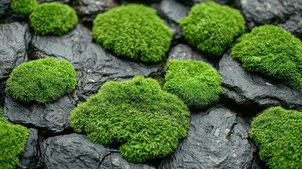Mossy rocks. Stones texture, vibrant green, nature