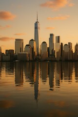 Fototapeta premium Sunset Reflection Over Urban Skyline with Stunning Horizon View