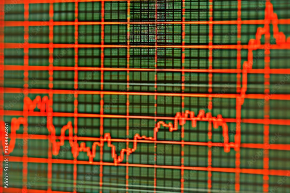Poster abstract stock market graph with grid overlay and red line.