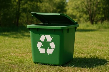 Green Recycling Bin on Grass in a Natural Setting for Eco-Friendly Use