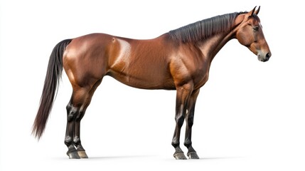 Majestic brown horse in studio animal photography isolated on white background detailed perspective nature's beauty