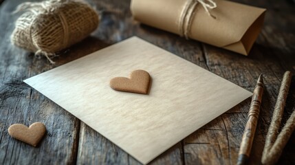 Greeting card mockup with handwritten typography on a rustic wooden table