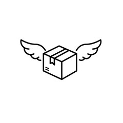 Flying package line icon for fast delivery concept