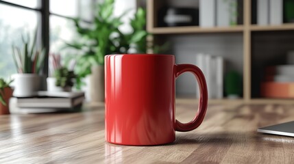 Fototapeta premium Ceramic coffee mug mockup with custom logo displayed on a desk surface