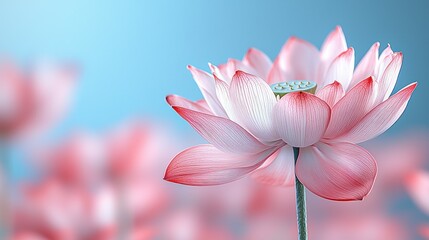 Fototapeta premium Pink lotus flower blooms against a blue background