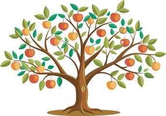 Obraz premium A vibrant vector art illustration of a pruned tree bearing colorful fruits, showcasing nature’s beauty with clean, detailed, and elegant design.