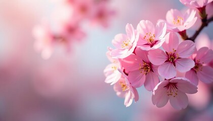 Obraz premium Delicate pink cherry blossoms, full bloom, soft petals , white flowers, pink flowers