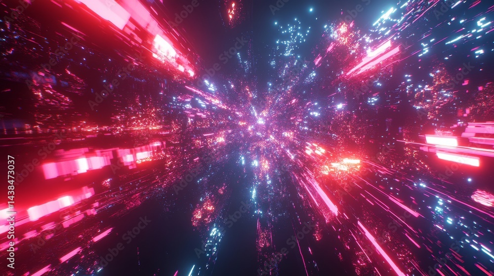 Poster dynamic light burst motion digital realm abstract visuals sci-fi environment futuristic viewpoint en