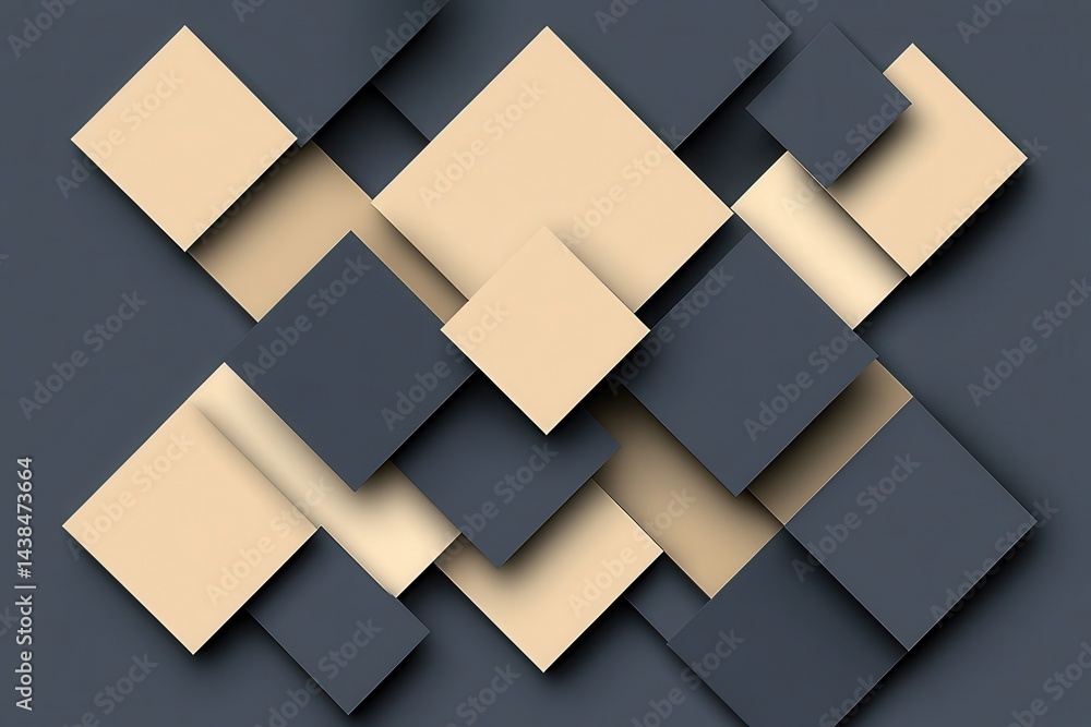 Poster abstract geometric background composed of overlapping squares in shades of beige and gray. intricate