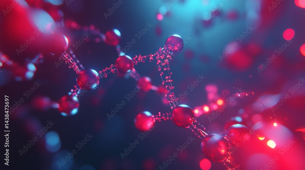 Poster exploring molecular dynamics in a vibrant lab setting scientific visualization abstract environment 
