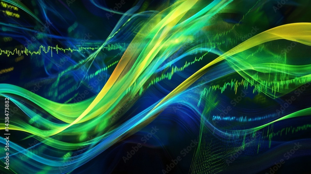 Poster dynamic waves of color and light digital art abstract environment vibrant composition