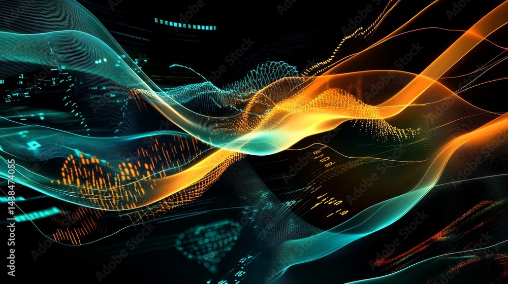 Poster dynamic abstract waves digital space visual art high-tech environment close-up conceptual design