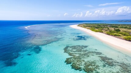 Scenic beach landscape remote island aerial photography tropical paradise vibrant colors natural beauty