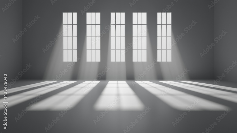 Poster a room with a window and shadows.