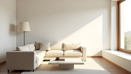 Bright scandinavian living space with neutral color palette