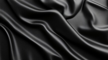 Textured black fabric, flowing waves and folds creating a sense of elegance and depth, perfect for background use or fashion themes.