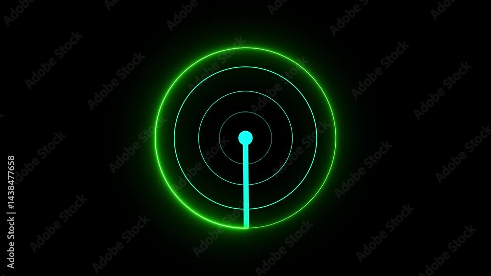 Poster glowing neon radar scan animation loop on black background technology display