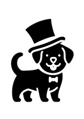 Dog with top hat icon silhouette vector flat illustration