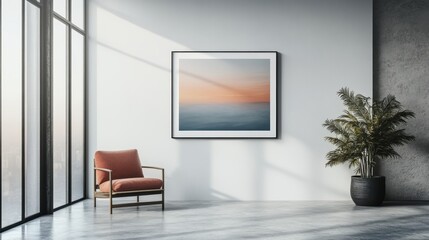 Framed artwork mockup on a white wall with a subtle lighting effect