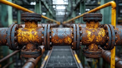 Rusty pipes stretch into the distance