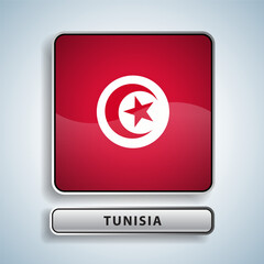 Tunisia flag square button Isolated on color gradient background. Exclusive Icon flag