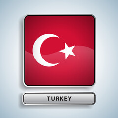 Turkey flag square button Isolated on color gradient background. Exclusive Icon flag