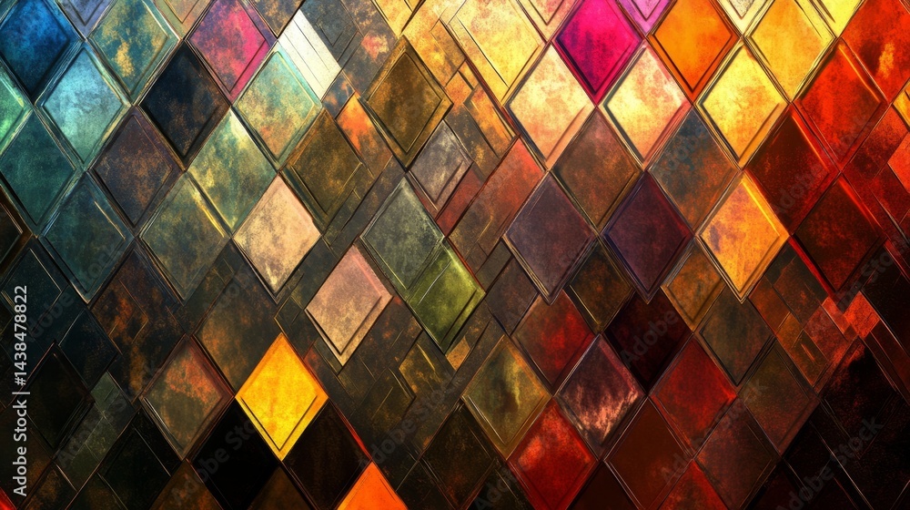 Poster dynamic colorful diamond patterns in abstract art digital medium vibrant environment artistic view v