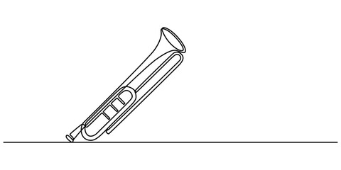 One line drawing of trumpet design. Classical jazz music instrument. Vector illustration simple continuous outline style, One single line drawing of luxury bass trombone. Wind music instruments style.