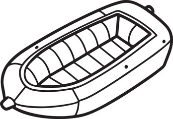 inflatable boat line art, black outline, vector and illustration, coloring book page line art drawing