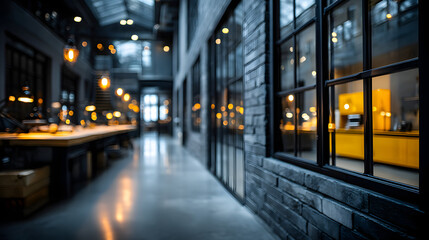 Obraz premium Modern office interior design with blurred background and doorway urban setting photography