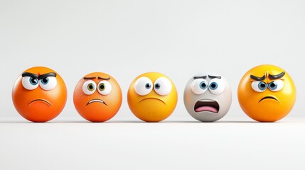 Obraz premium Colorful Emoji-Style Toy Eyeballs Displaying Various Facial Expressions on a Neutral Background