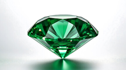 Fototapeta premium Green Diamond Shaped Crystal Clear Diamond on White Background