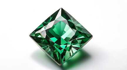Green Diamond Shaped Crystal Clear Diamond on White Background