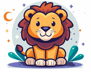 Fototapeta premium Cute lion cartoon vector illustration. Cute animal character design.