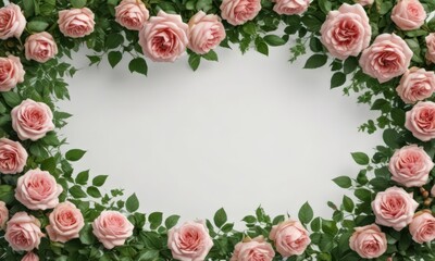 Elegant rose bloom with lush green leaves creating a natural frame, isolated on white ,  design,  spring,  leaves