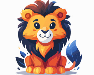 Obraz premium Cute lion cartoon vector illustration. Cute animal character design.
