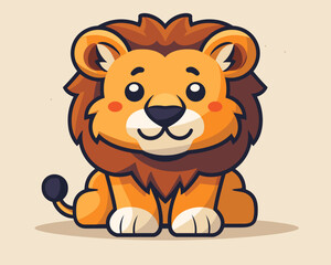 Cute lion cartoon vector illustration. Cute animal character design.
