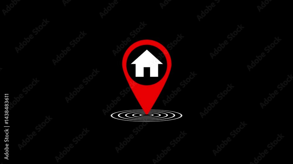 Poster house location search with a red pointer on a black background animation