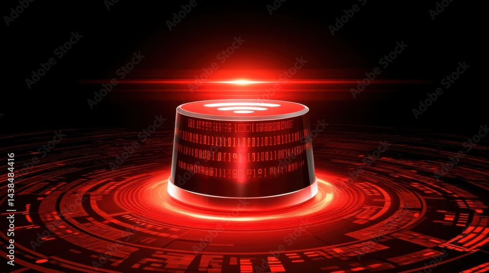 Poster futuristic red signal tower with binary code and light effects