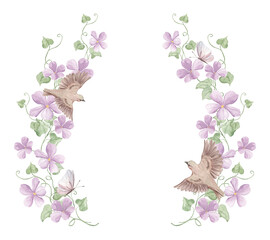 Spring Florals, Meadow Clipart, Butterflies, Garden Flowers, Baby Shower, Sublimation Elements, Tiny Flowers, Wildflowers, Purple Frame