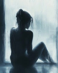 Silhouette of a woman by a window