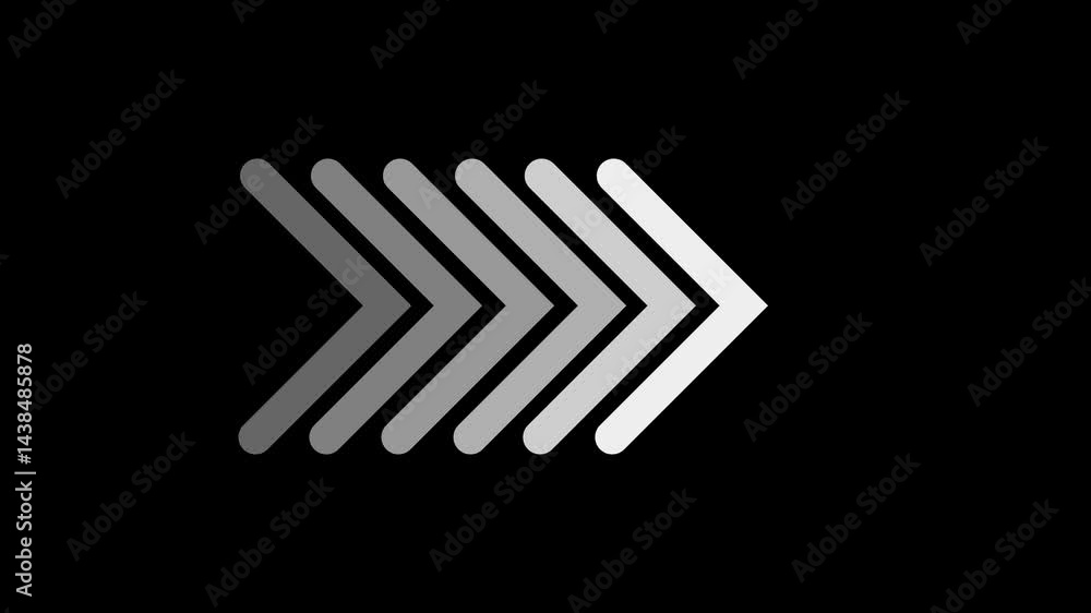 Poster animated grey arrows pointing right on black background motion graphics design element