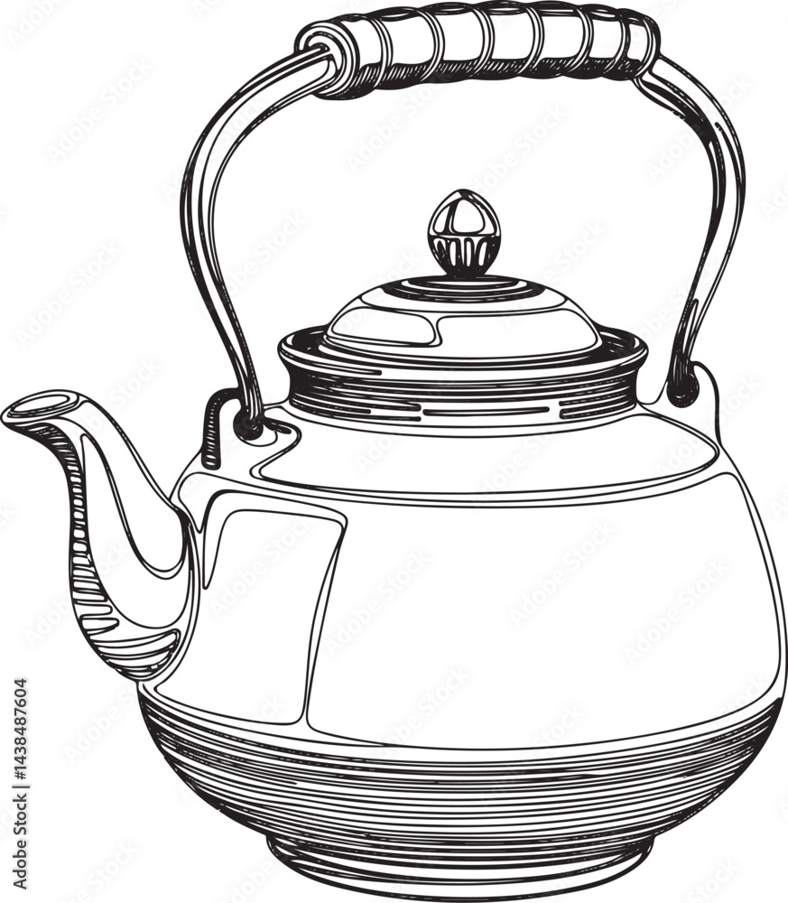 Aufkleber a stylish continuous line art drawing of a classic teapot with elegant curves and a spout created in