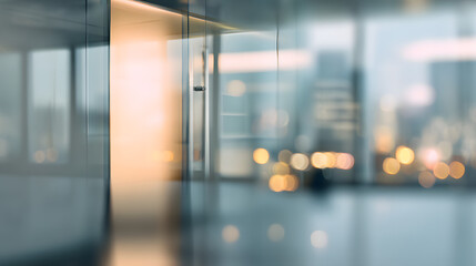 Business meeting setting with blurred office interior and door modern environment professional viewpoint