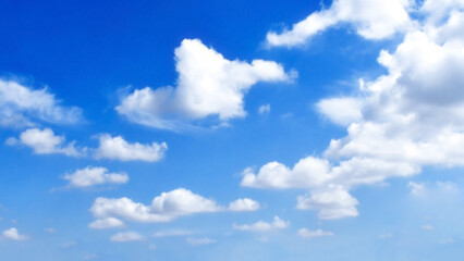 Blue sky with white fluffy cloud. Cumulus clouds background. Cloudscape morning sky. The concepts of freedom of live, never give up and positive though energy.