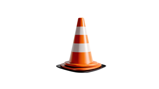 Traffic Cone Alert: A vibrant orange and white traffic cone stands alert, symbolizing caution and safety on roads and construction sites.  