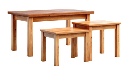 Wooden Table Set: A warm, inviting photograph showcases a set of wooden tables in a contemporary arrangement, ideal for interior design projects.