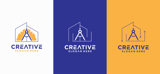 home architect logo design, financial real estate logo, Architect logo with line art, building.